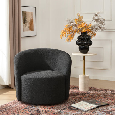 Cleaven 34" W Boucle Upholstered Swivel Barrel Chair