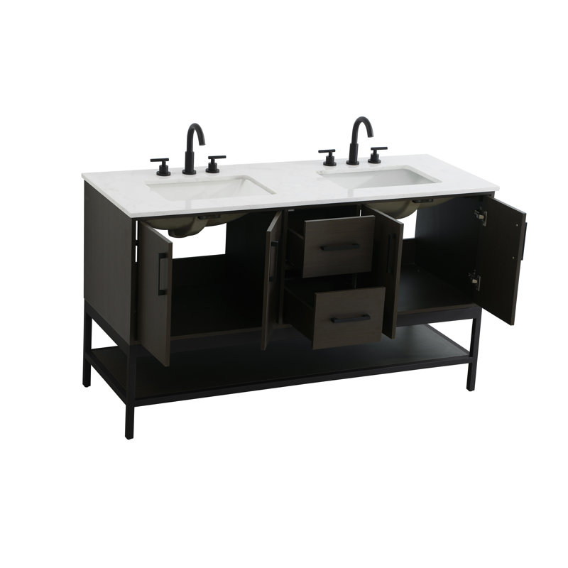 Meuble-lavabo double 60 po, Brun moka