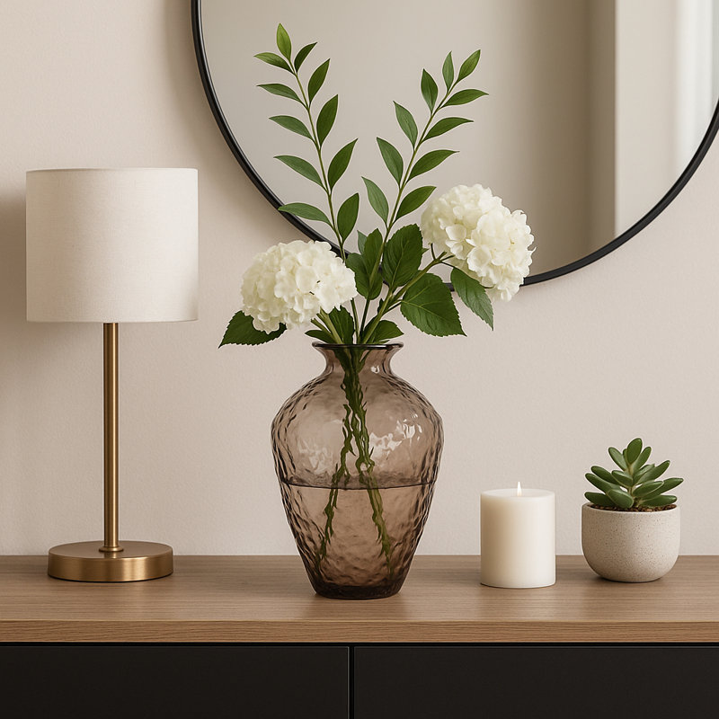 Contemporary Textured Glass Vase For Home Decor - Decorative Flower Vase Perfect For Table Centerpiece, Entryway, And Living Room Decor - 15",  Brown