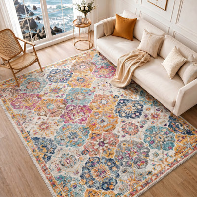 Sterne Machine Woven Beige/Blue/Orange/Pink/Teal/Yellow Indoor Rug