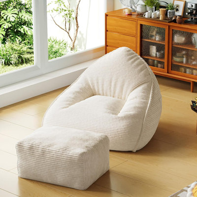 Cloud Large Bean Bag Chair with Ottoman, Corduroy Fabric+35D Memory Foam Big Beanbag Chair for Adults,Lounger Chairs Sofa Boneless Puff Chair for Liv by Trule