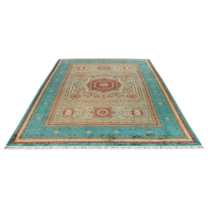 7x10 Green and Blue Turkish Tribal Rug