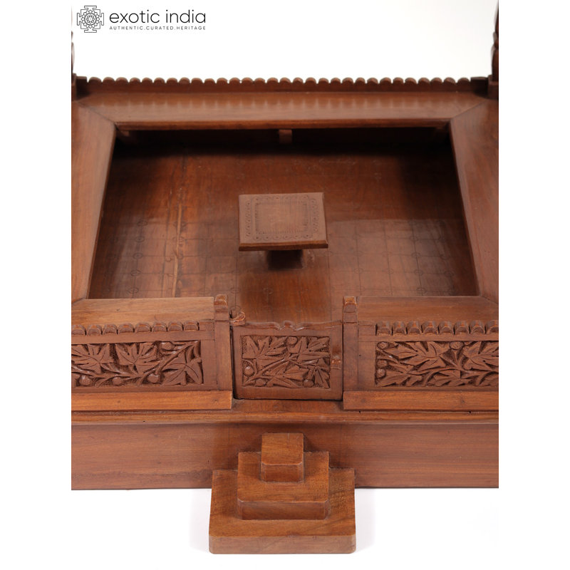 28 po Temple de Cachemire sculpté en bois de noyer - Pooja Mandir traditionnel indien fabriqué à la main avec feuille d'érable complexe