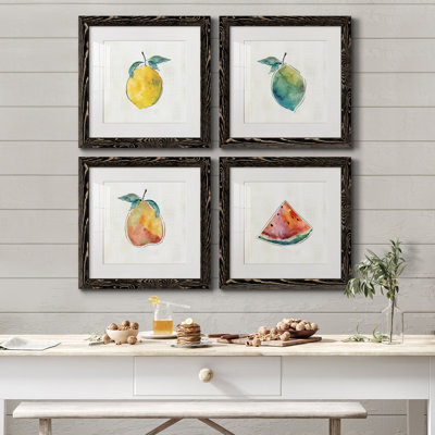 Happy Lemon - ensemble de 4 peintures sur toile encadrées
