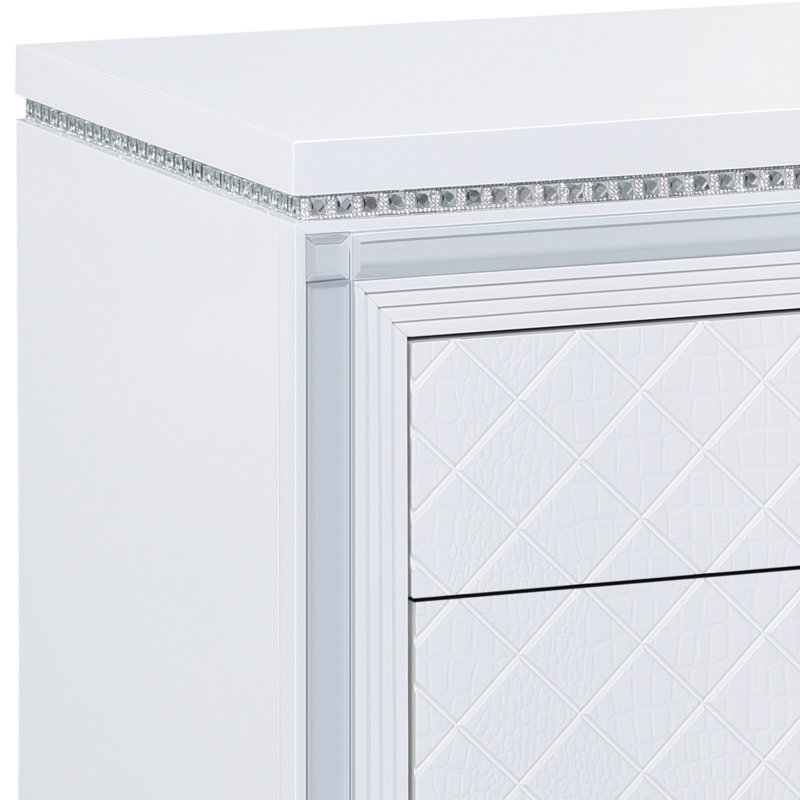 Table de chevet 2 tiroirs Isabelle avec ports USB, Blanc