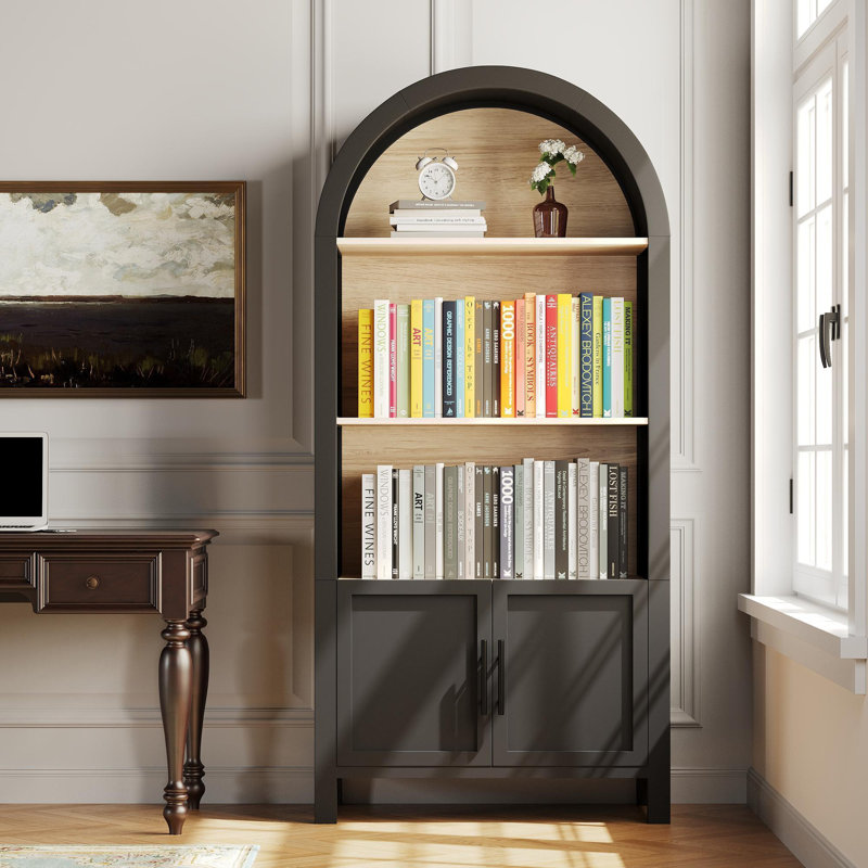 Mid-Century Modern 3-Tier Arched Cabinet with Door