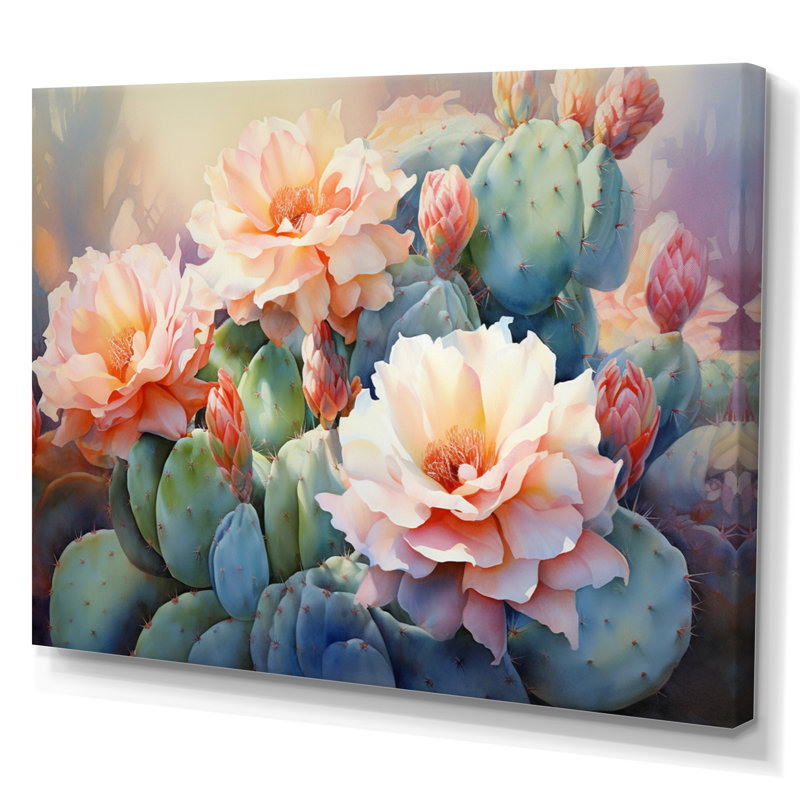 «Peach Green Cactus Romantic Impression», reproduction sur toile, H 30 po x l 40 po x P 1,5 po, Toile tendue