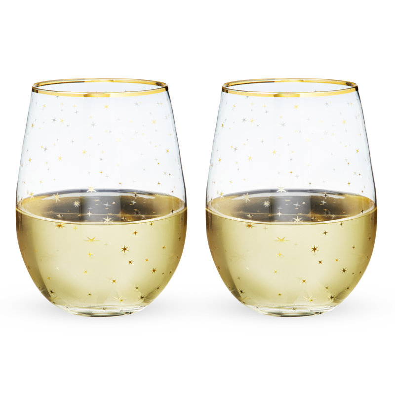 Gold Rim Celestial Pattern Stemless Wine Glass Set