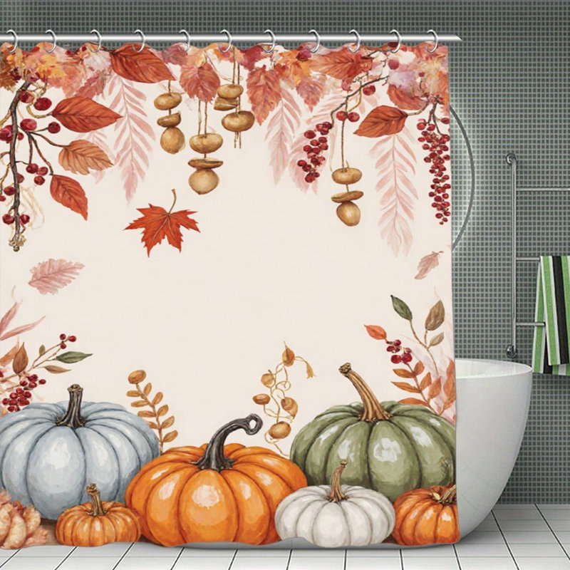 Rideaux de douche automne citrouille et feuilles, 71 × 71