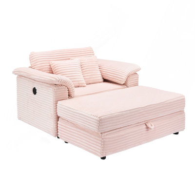 47.24-inch spring-wrapped corduroy armchair + storage stool set with  USB ports - comfortable single-person sofa suitable for both living room and bedroom use ,Pink