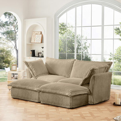 Slipcovered Sofa 2 Seater Sofa With 2 Ottomans