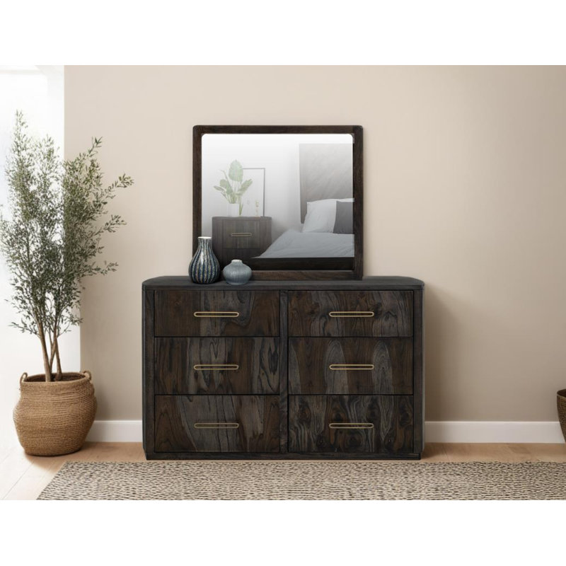 Commode Balam à 6 tiroirs avec miroir, Brown