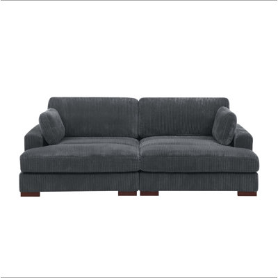 Large Corduroy Chaise Loveseat - 2 Pillows Included, No-Tools Assembly