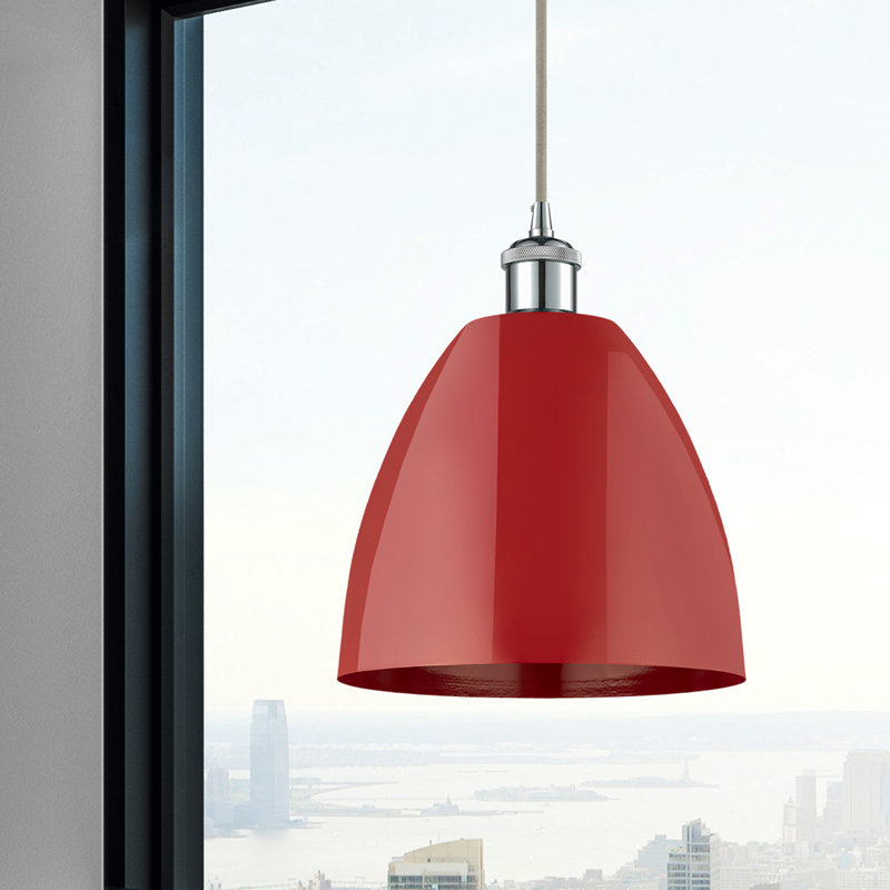 Luminaire suspendu conique 1 lumière, H 12,88 po x l 9 po x P 9 po, Rouge, Chrome poli