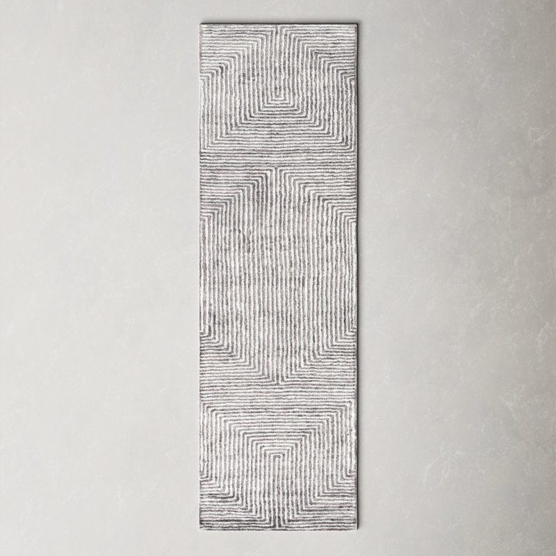 Balos Hand Tufted Viscose Geometric Indoor Rug, Runner 3' x 12'