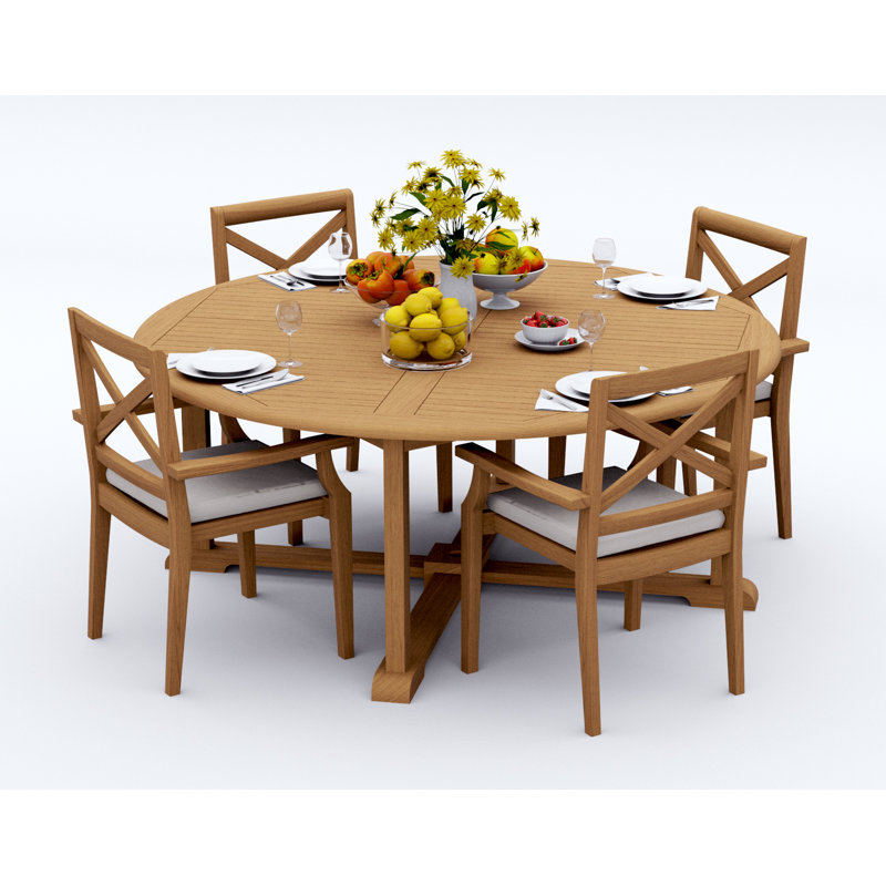 9 Pcs Grade-A Teak Wood Dining Set: 72" Round Table  Damarrea Stacking Arm Chairs #11GR1708, 4