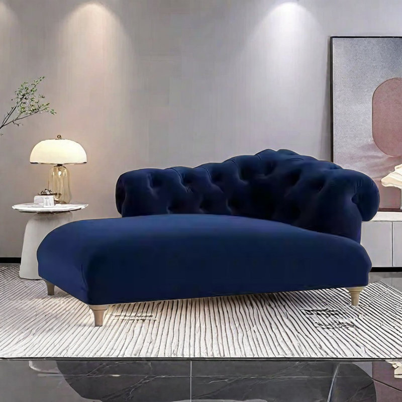 Chaise longue en velours avec éponge haute résilience, Bleu foncé
