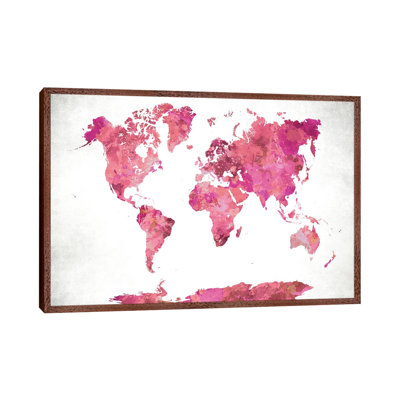 World Map Pink 1 Piece Wall Art on Canvas