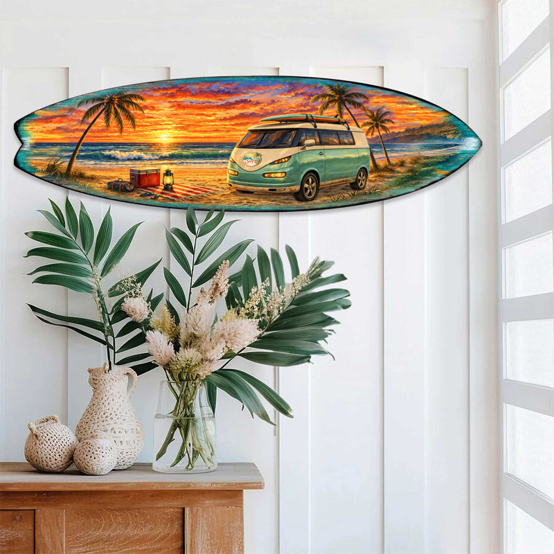 Coucher de soleil coucher de soleil, planche de surf, art mural, décoration côtière faite à la main par g. Debrekht