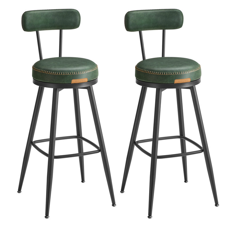 Angelleah Stools with Back, Synthetic Leather, Green, Bar Stool (30" Seat Height)