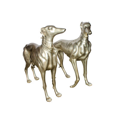 Paire de statues en bronze à motif de lévriers, finition plaquée argent, collection Nifao 48 po x 12 po x H 40 po