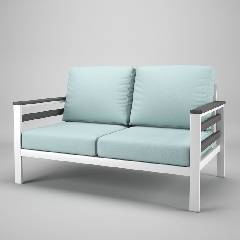 Causeuse d'extérieur en métal avec coussin Sunbrella Townsend, Bliss Dew