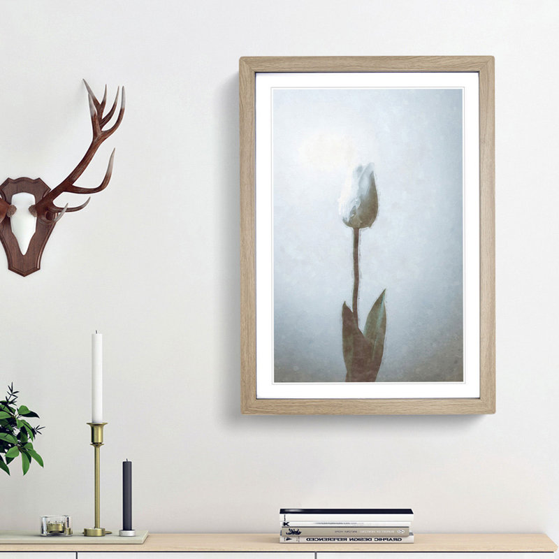 Solitary White Tulip in Abstract - Framed Print, 36cm H x 27cm W x 2cm D, Oak Framed