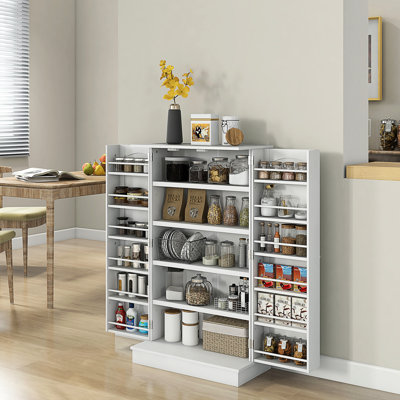 Armoire de rangement pour garde-manger à 5 tablettes avec 12 épices - Pots de rangement, casseroles, plats, livres de cuisine et pots