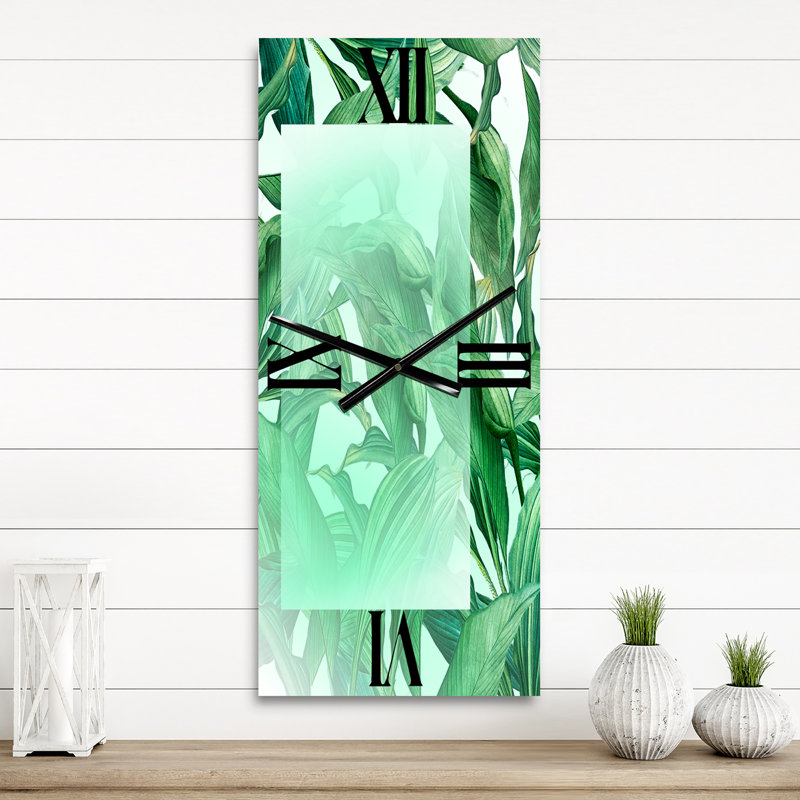 Horloge murale rectangulaire sur feuilles de palmier tropicales, Grand