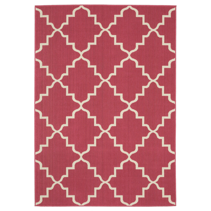 Sherley Scalloped Lattice Pink/ Ivory Indoor-Outdoor Area Rug, Runner 1'10" x 7'3"