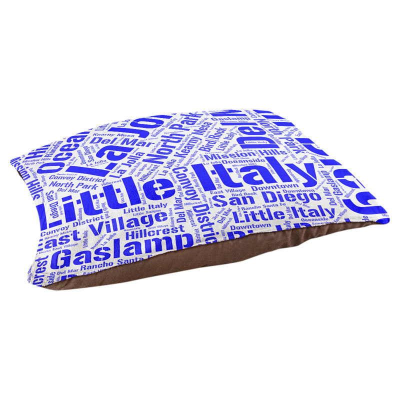Coussin de chien « districts », Très grand (H 17 po x l 50 po x P 40 po), Bleu, San Diego