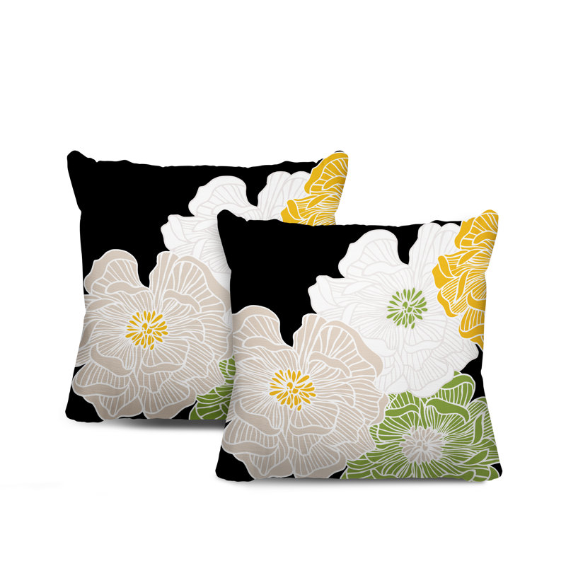 Floral Outdoor Reversible Throw Pillow, 19W" x 19H", White