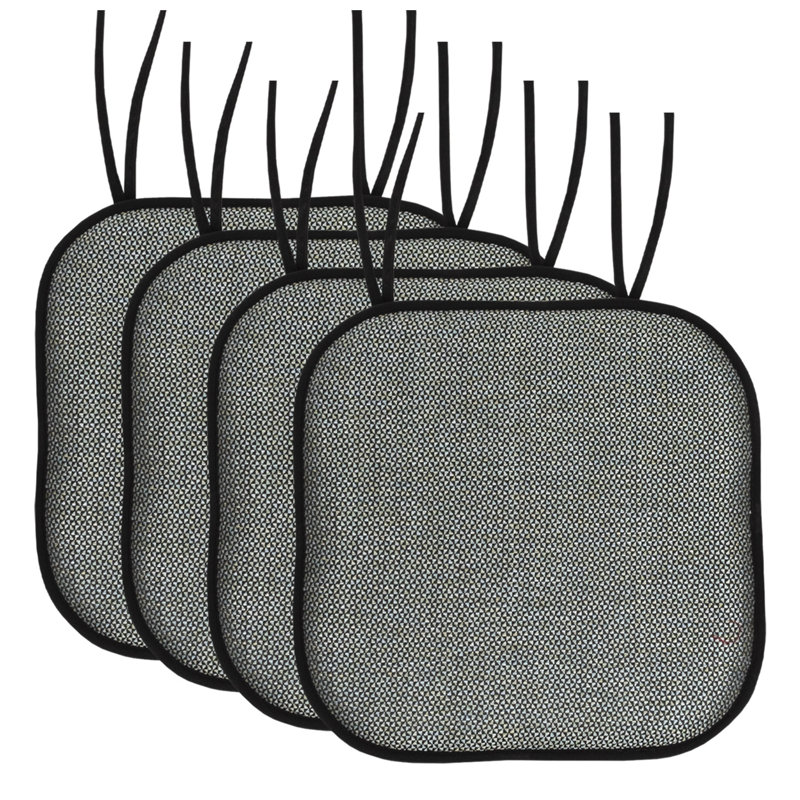 Coussin de chaise en mousse à mémoire de forme sans dossier avec attaches 16 po x 16 po Cameron, 4, Noir / bleu sauge