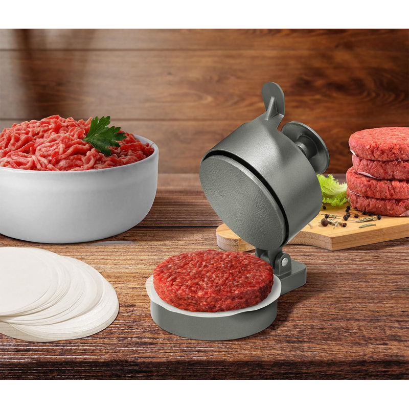 Presse à hamburger réglable avec surface antiadhésive - épaisseur de 1/4 po à 1 1/2 po, piston à ressort pour boeuf / dinde / gibier