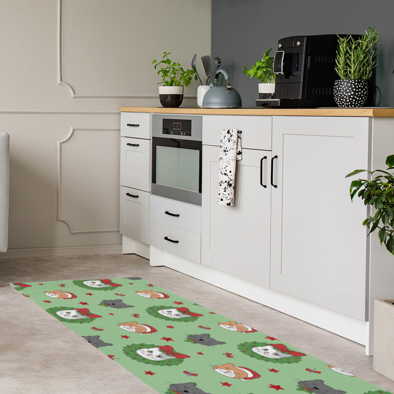 Tapis vert/rouge/gris zone fait main, Tapis de couloir 2 pi x 8 pi