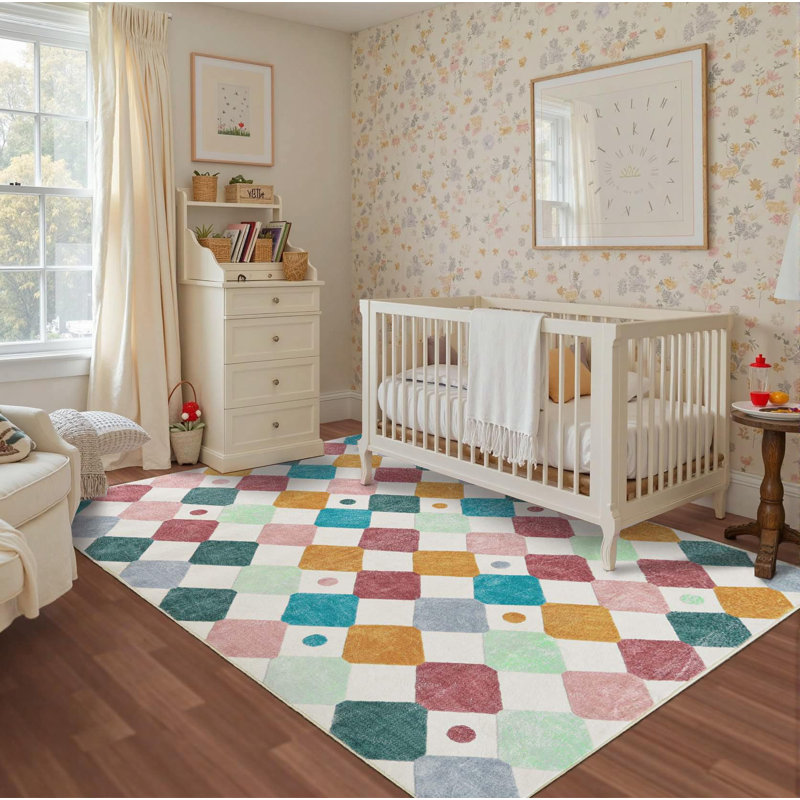 Colorful Diamond for Kids Washable Non-slip Rug Confetti on Cream, Rectangle 5' x 7', Argyle Confetti
