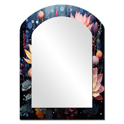 Pink Succulent Pink Serenade II - Succulent Asymmetrical Decorative Wall Mirror, Traditional Arch Mirror, Printed Metal Art