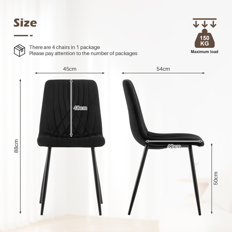 50cm H Velvet Upholstered Metal Side Chair, Black