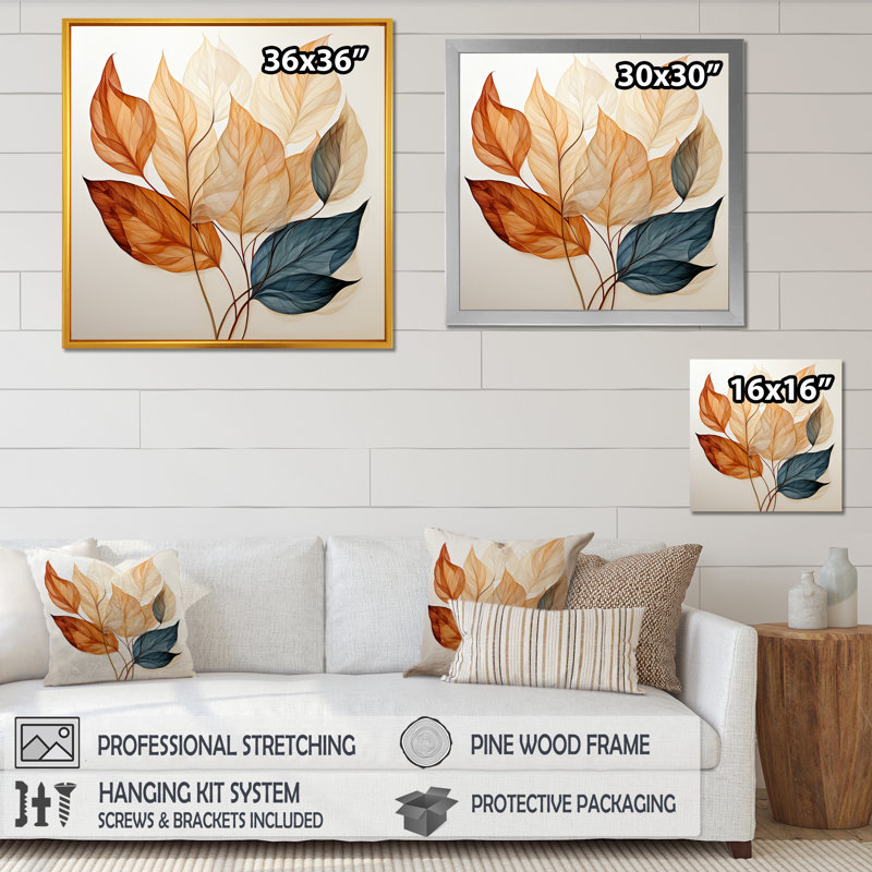 «Copper Leafy Abstractions - Leaves», art sur toile, Cadre flottant noir, H 24 po x l 24 po x P 1 po