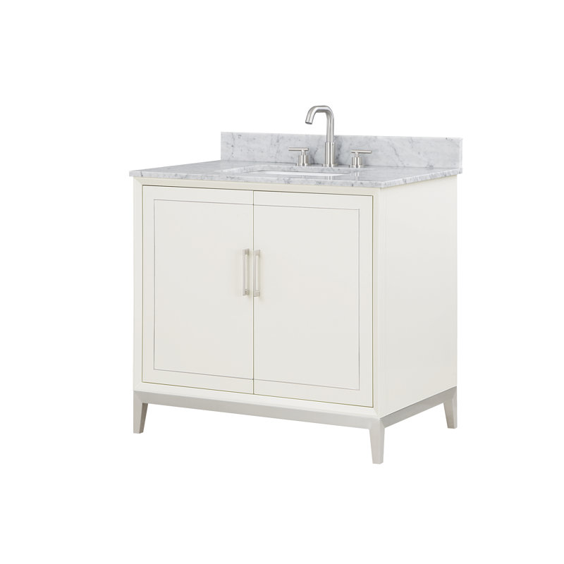 Gracie 36'' W Single Vanity, Brushed Nickel, Satin White (Cream White), Carrara Marble