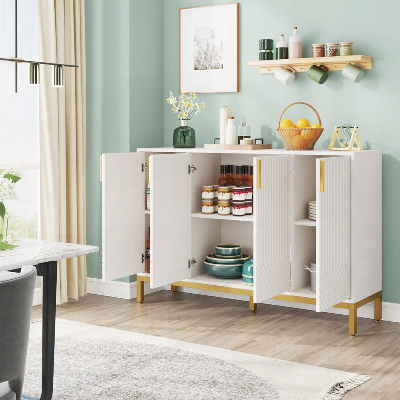 Modern Walnut Buffet Sideboard Cabinet with Storage, White