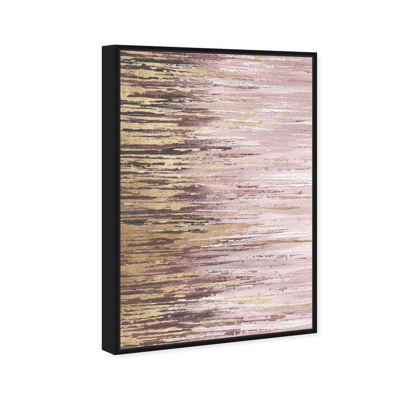 Duo de pluies abstraites II, Glam Gold - peinture, H 36 po x l 24 po, Toile avec cadre noir