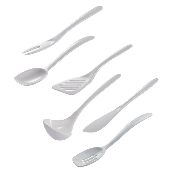 Miusco Non-Stick Silicone Kitchen Utensils Set with Natural Acacia Hard  Wood Handle, 5 Pieces, Grey, BPA Free, Baking, Serving and Cooking Utensils