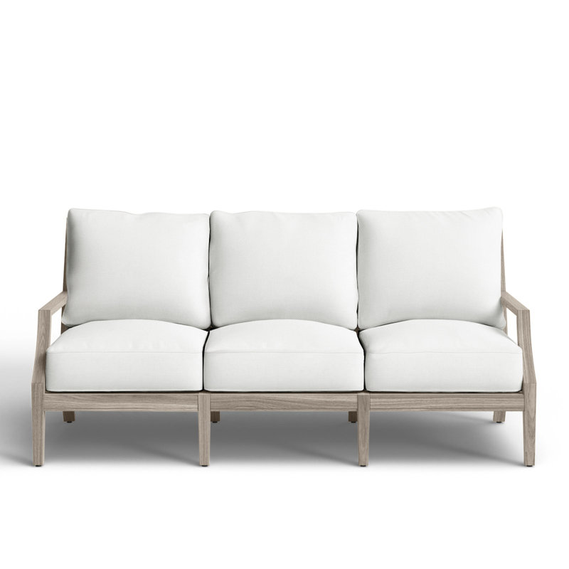 Haley Teak Patio Sofa with Cushions, Natural White, Oyster Teak, No welt + Standard fill