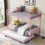 Lit superposé en métal avec lit gigogne rose - Délice de chambre à coucher moderne, conception d'espace, construction durable, fonctionnement silencieux et stable, grande capacité de charge, escalier sécuritaire inclus, lit simple