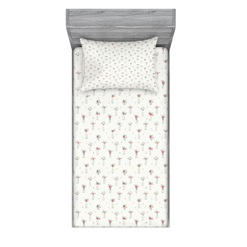 Microfiber Floral Sheet Set, Twin Sheet Set with Fitted Sheet