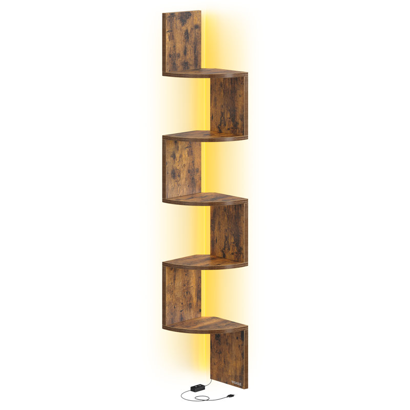 Wall Mounted Corner Shelf With RGB LED Lights, Brown