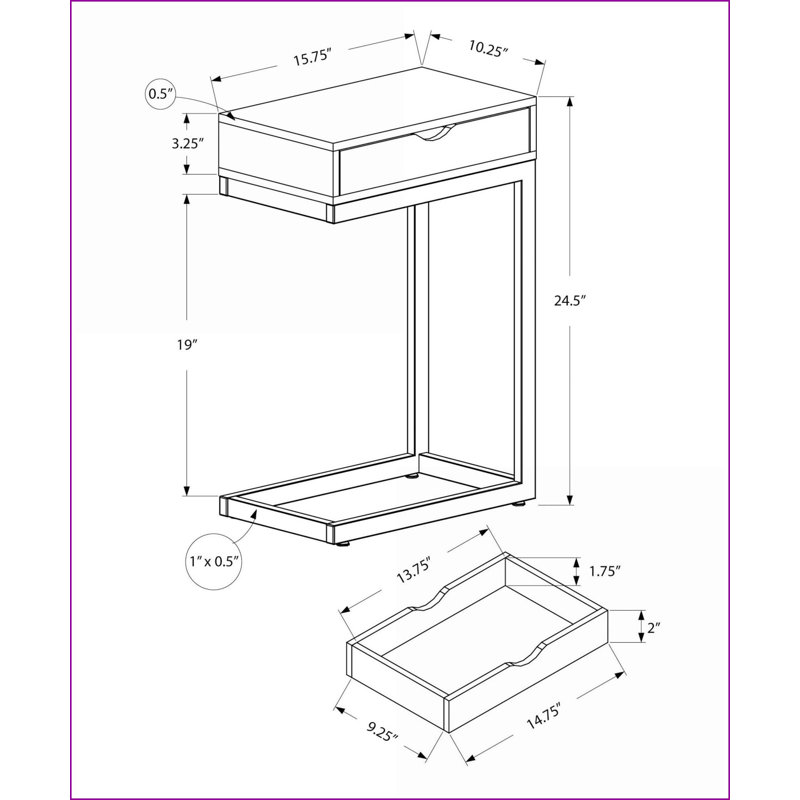 Table basse compacte en forme de C en stratifié gris avec tiroir de rangement, base en métal chromé pour le salon, Gris
