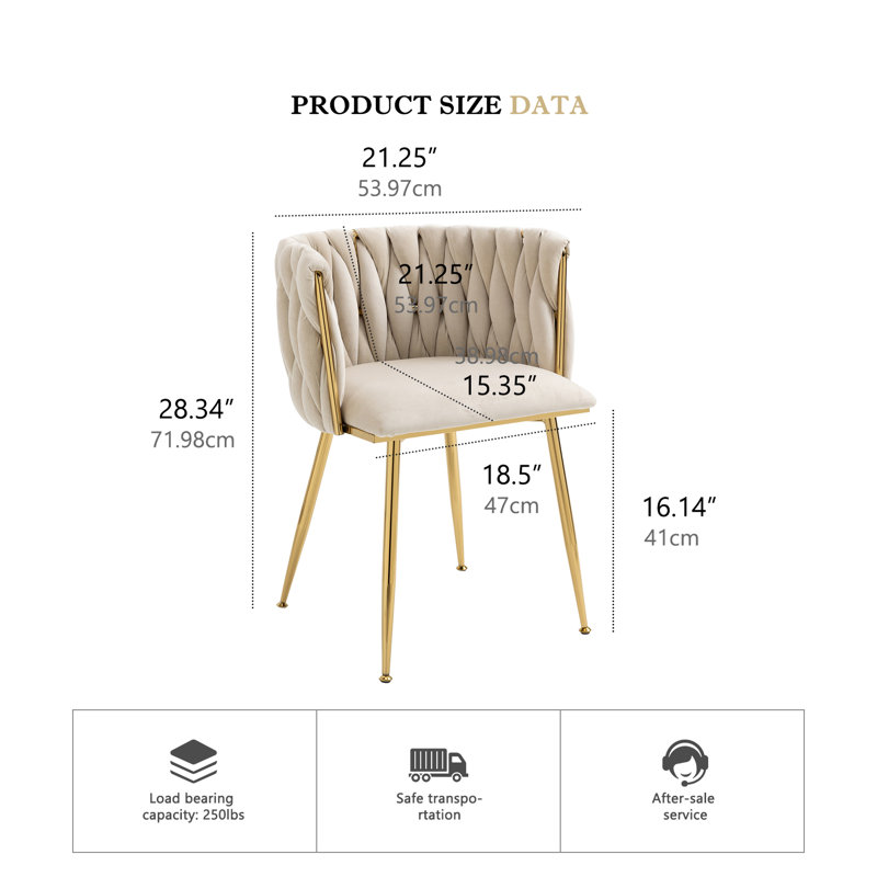Ensemble de 6 chaises de salle à manger en velours tissé beige avec pieds en métal doré, 6, Beige