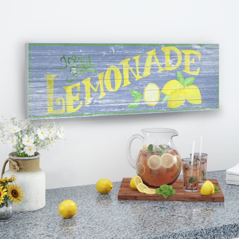 Limonade jaune-art textuel sur bois sans cadre, H 15 po x l 45 po x P 1,5 po